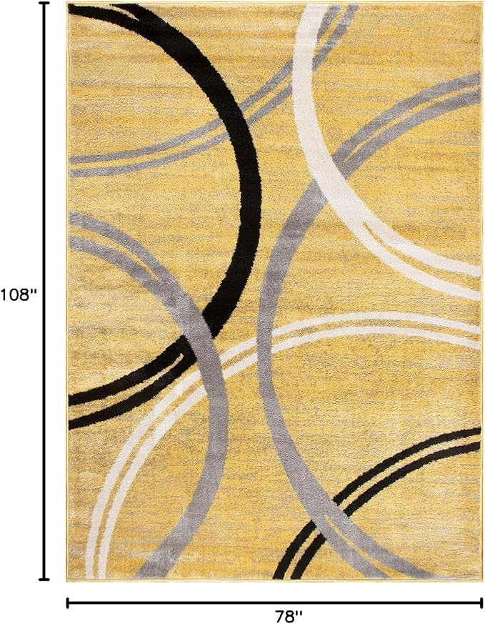 Rugshop Wavy Circles Non-Shedding Living Room Area Rug Yellow 6'6" x 9' | Rectangular, Size 6'6" x 9', Bedroom, Dining Room, Home Office, Kitchen, Entryway, Hallway, Nursery, Kids Room, Guest Room