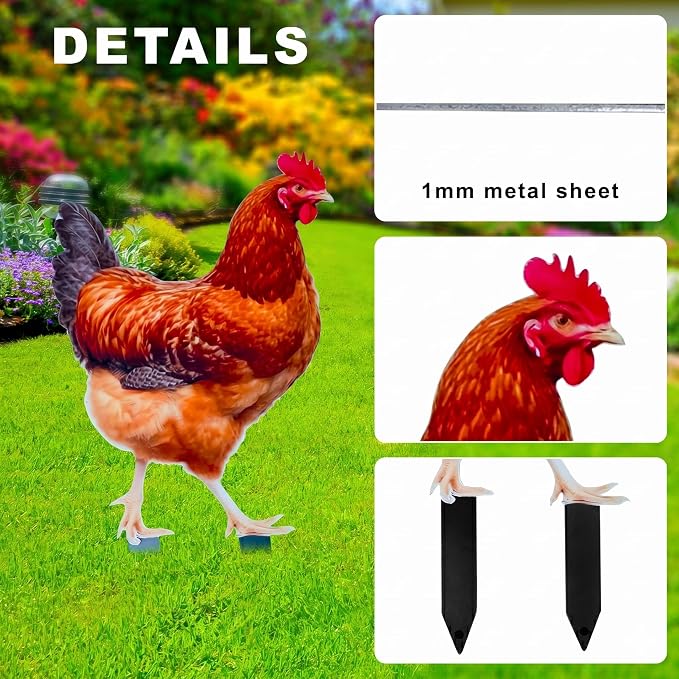 Chicken Family Metal Yard Stakes Set of 4, Double-Sided Metal Garden Stake Decor with Rooster Hen and 2 Chicks, Outdoor Chicken Yard Art for Garden Patio Farmhouse, Unique Gifts for Mom Grandma