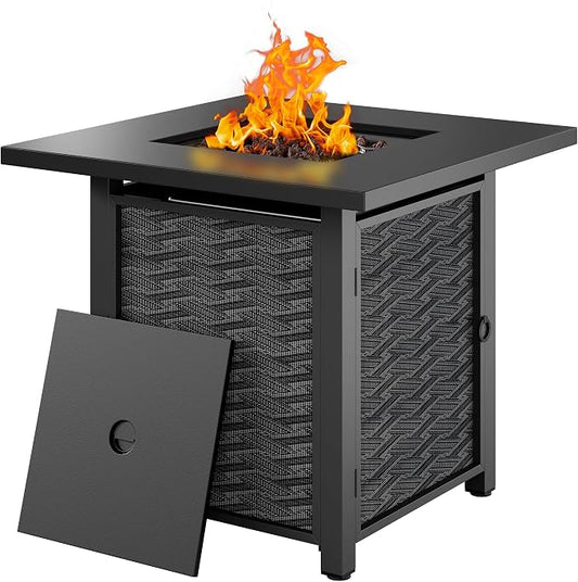 Shintenchi Propane Fire Pits 28″ Outdoor Gas Fire Pit, Square Fire Pit Table, 2-in-1 Fire Table with Removable Lid, CSA-Certified for Outside Patio, Parties, Backyard, Garden