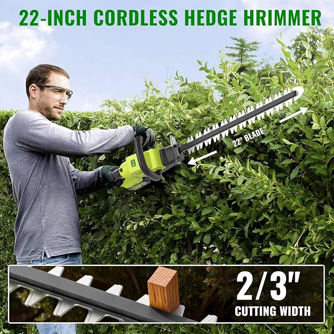 22-Inch Hedge Trimmer Cordless with 2x5.0Ah Battery & Charger, 20V Handheld Electric Tree Grass Trimmer with Rotatable Handle & Dual-Action Blade, Bush Shear Grass Cutter for Shrub Trimming, Garden