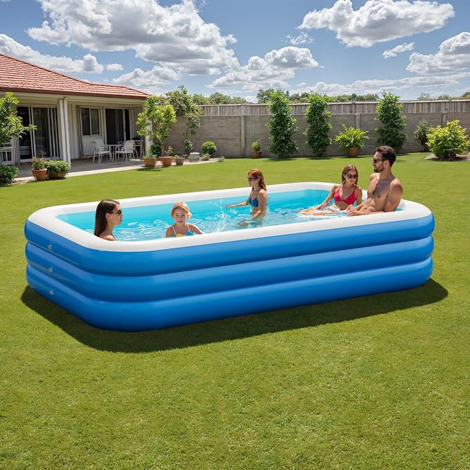 Inflatable Pool for Adults, 103'' x 65'' x 22'' Large Inflatable Pool for Adults, Blow up Pools, Rectangular Family Swimming Poo l, Oversized Thickened Family Inflatable Pools for Outdoor