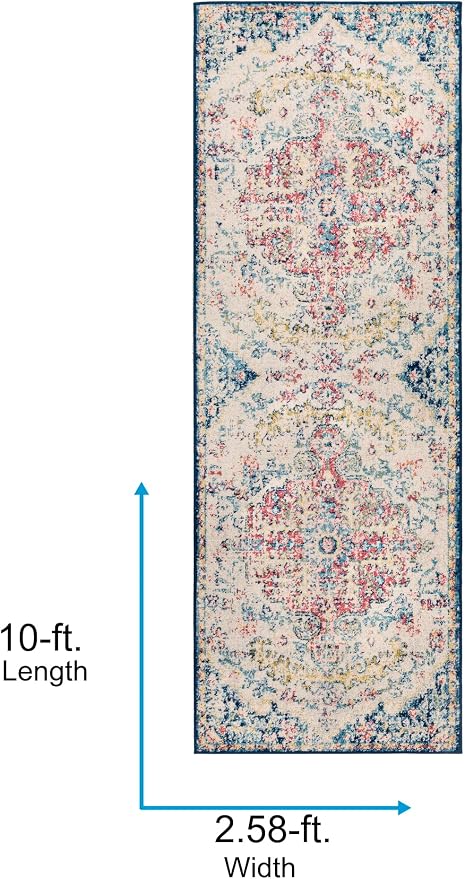 Livabliss Area Rugs - 3x10 Odelia Vintage Boho Aqua Burgandy Blue Runner Area Rug for Living Room Bedroom - Floral Medallion Stain Resistant Carpet for Kitchen, Nursery, Office (2'7" x 10', Runner)