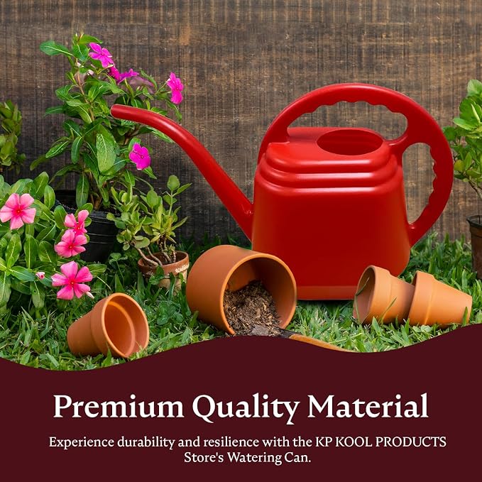 KP KOOL PRODUCTS One Gallon Red Watering Can – Drable Plastic Indoor & Outdoor Plant Waterer – Lightweight Garden Tool with Easy Pour Spout – Perfect for Flowers, Herbs, Lawns & Houseplants – 1 Pack