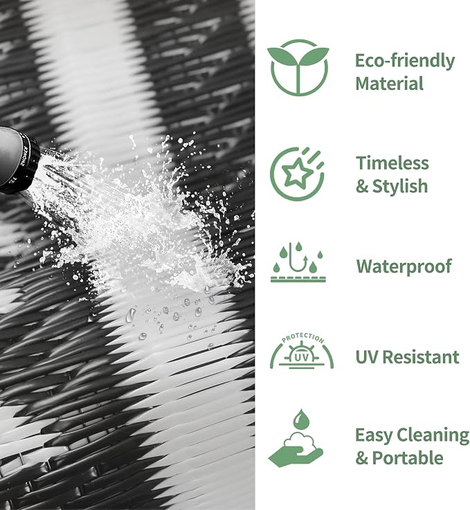 GENIMO Outdoor Rug for Patio Clearance - 6x9 ft Waterproof Plastic Camping Rugs, Reversible Outside Rv Mat Carpet for Porch, Deck, Picnic, Balcony, Beach, Backyard, Black White