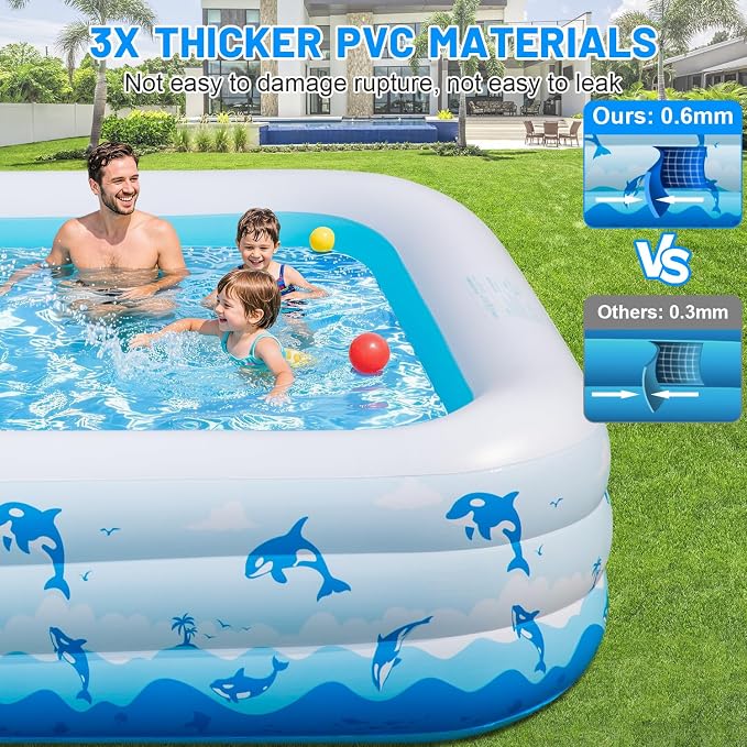 Extra Large Inflatable Swimming Pool – 165" x 76" x 22" Oversized Blow Up Pool for Adults, Big Family Backyard Pool with Pump, Thickened Kiddie Pool for Summer Water Party, Easy Set Up