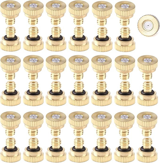 40Pcs CozyCabin Brass Misting Nozzles Misting Water Mister Nozzle for Garden, Patio, Greenhouse, Outdoor Cooling Mister System 0.016" Orifice (0.4mm) Thread UNC 10/24