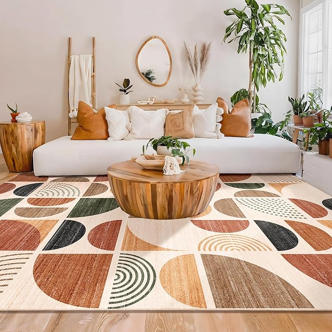 9x12 Area Rugs,Washable Rug Non Slip Modern Abstract Large Boho | Throw Carpet for Living Room Bedroom Dining Room Soft Low Pile Floor Indoor Bohemian Terracotta