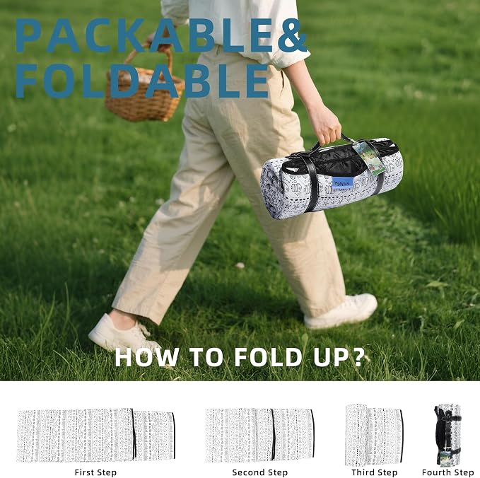 80x80” Double Thickened Picnic Blankets(150g High Density Cotton Stuffed) White Fish Pattern Outdoor Picnic Mat Portable Picnic Blanket Foldable with Leather Carry Strap Beach Blanket
