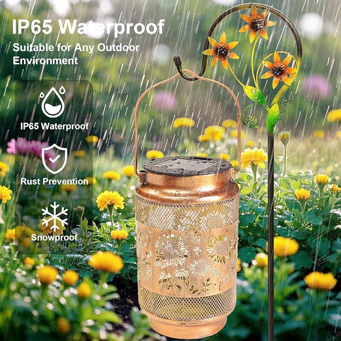 Sunflower Solar Lanterns Outdoor Waterproof with Shepherd Hook, Sunflower Gifts for Birthday Women Mom Grandma, Metal Solar Hanging Lights Garden Decor for Outside Yard Patio Pathway