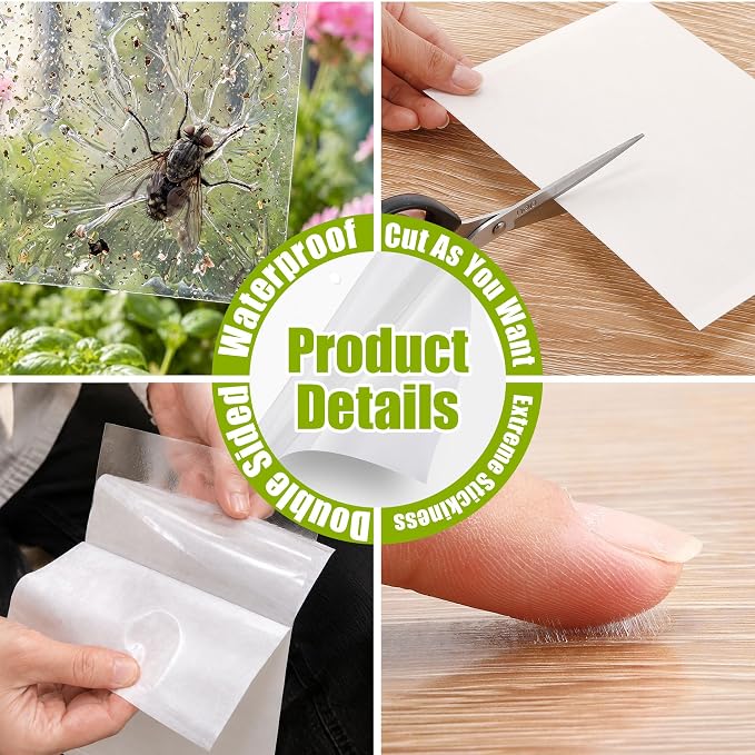 100 Pcs Gnat Sticky Traps for Plants, Transparent Double Sided Indoor Outdoor Pest Control for Fungus Gnats, Fruit Flies, Whiteflies, Aphids & Leaf Miners, Includes 10 Card Clips & 100 Twist Ties