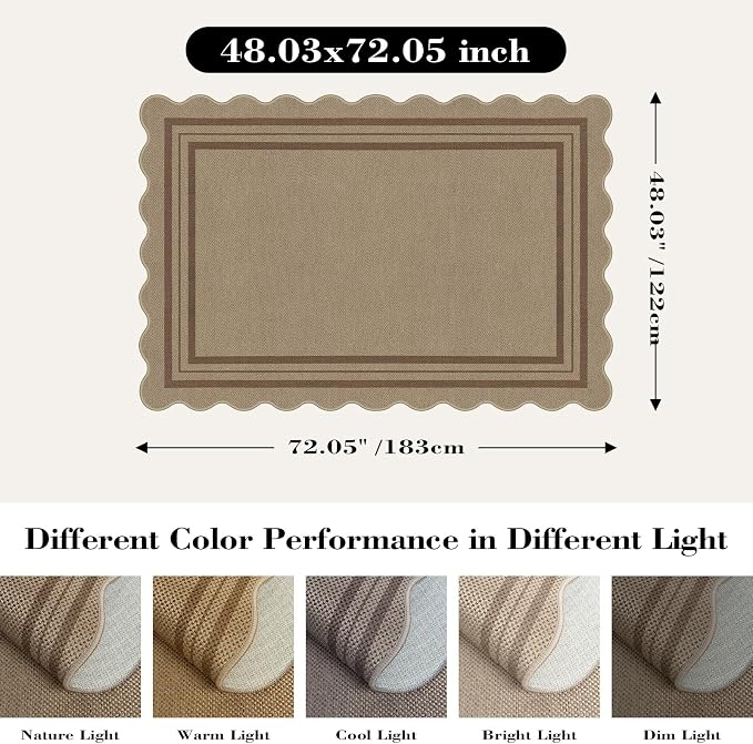 Modern Easy Jute 4x6 Outdoor Patio Rug, Washable Indoor Brown Kitchen Rugs Farmhouse Neutral Non Slip Area Rug for Living Room Backyard Bedroom
