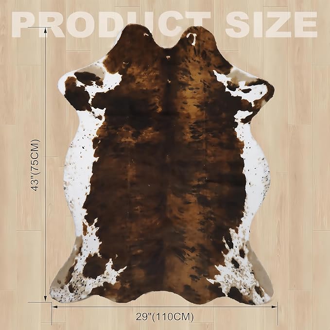 Sgizoku Cow Print Rug - 3.6x2.5 Feet Cow Hide Rugs Faux Cowhide Rug Cute Area Rug Fun Western Room Decor Cow Rugs for Living Room Bedroom Non-Slip Yellow-Brown(43 inches x 29 inches)