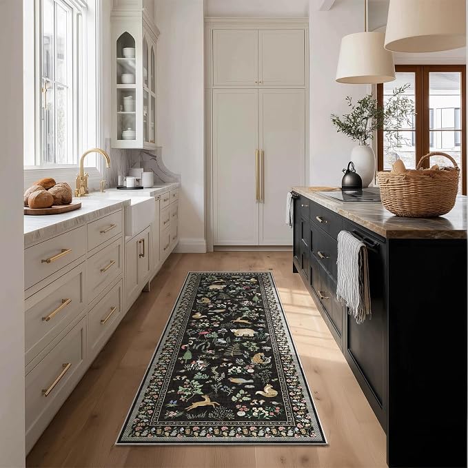 Machine Washable Kitchen Runner Rugs: 2'x6' Entryway Rug Non Slip Low Pile Stain Resistant Soft Carpet Runners for Hallways Indoor Kitchen Living Room Bedroom Farmhouse