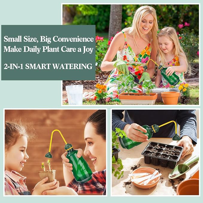 Reallnaive 1/2 Gallon Long Spout Watering Can Set for Indoor & Outdoor Plants – Includes Spray Bottle, Squeeze Bottle, Watering Globes & Soil Moisture Meter for Garden & House Plants(Mint Green)