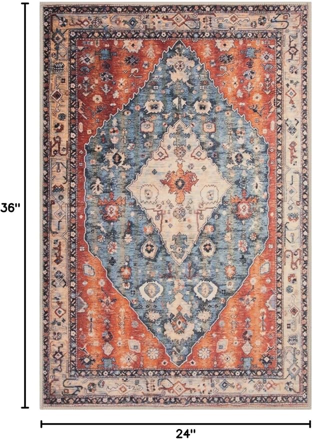 SERISSA 2x3 Washable Non Slip Boho Small Area Rug for Entryway | Ultra Soft Vintage Oriental Carpet Low-Pile Tribal Indoor Mat for Bedroom Kitchen Bathroom Entrance Floor