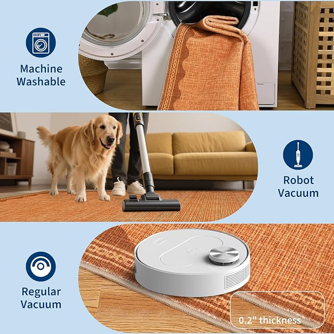 GarveeHome Scalloped Orange Door Mat Indoor Rugs for Entryway Small Rug 2x3 Washable Non-Slip TPE Backing Modern Minimalism Soft Low-Pile Throw Carpet for Bedroom Kitchen Bathroom