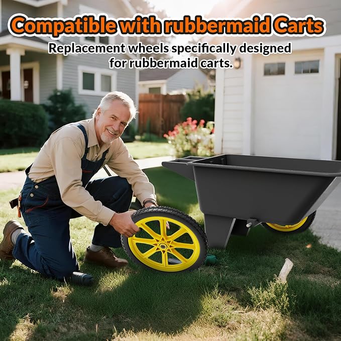 RONPOW 20 Inch Flat Free Wheelbarrow Wheels Compatible with rubbermaid Wheelbarrows Cart Tires, 5/8" Bearings and 3/4" Bearings, Replacement Wheelbarrow Wheels Garden Yard Carts, 400Lbs, 2Pack Yellow