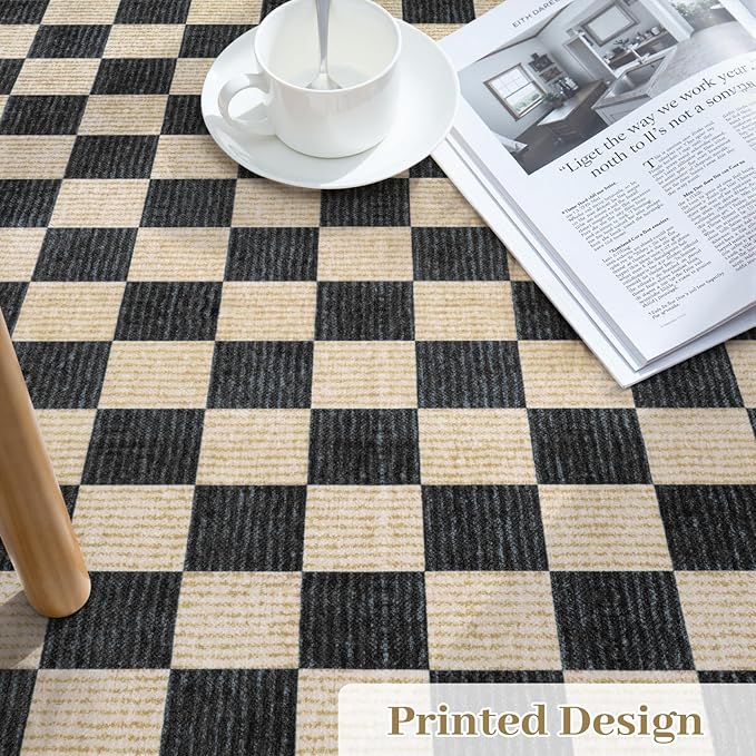 LIVEBOX 8x10 Area Rugs for Living Room, Checkered Non-Slip Washable Rugs, Farmhouse Neutral Classic Geometric Pattern Large Boys Area Rug for Bedroom, Carpet for Dining Room Office (Black,8'x10')
