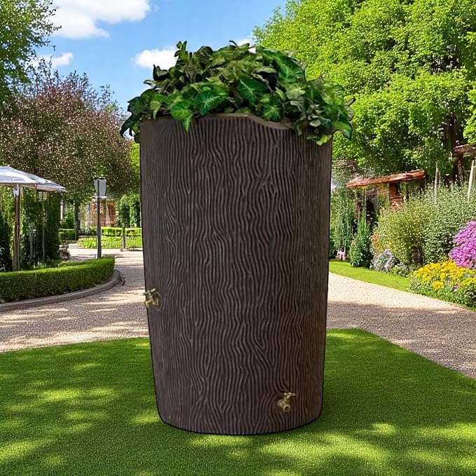 Decorative Rain Barrel with Wood Grain Texture, 90 Gallon Capacity,You can Plant an Array of Floral Arrangements, or Even a Small herb or Vegetable Garden. (Oak, 90 Gallon)