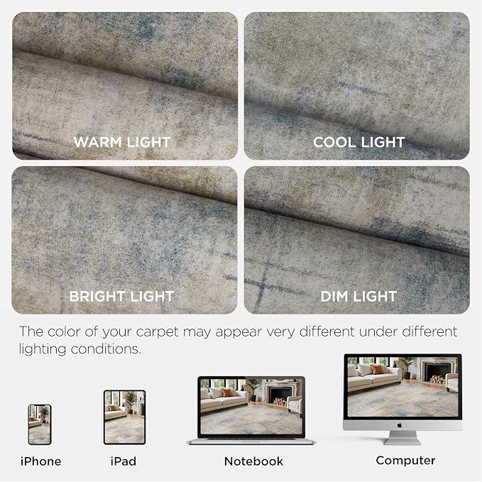 Joydeco 2x6 Runner Rug Modern Abstract Machine Washable Rug – Low Pile Faux Wool with Non-Slip Backing, Neutral Print Stain Resistant Carpet Runner for Hallway, Kitchen, Entryway, Laundry and Bedroom