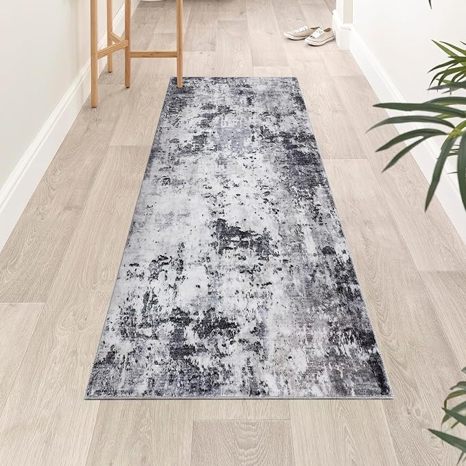 ROYHOME Modern Abstract Runner Rug 2x5 Washable Non Slip, Grey | Stain Resistant Rug for Bedroom Living Room Non Shedding Low Pile Indoor Floor Cover