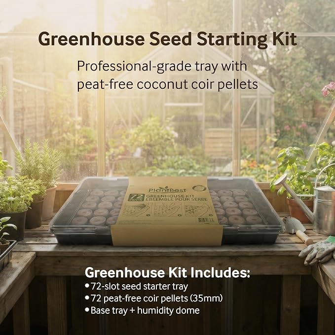PlantBest 72 Coconut Coir Pellet Seed Starting Greenhouse Kit – 35mm Peat-Free Pellets, All-in-One Seed Starter Tray with Humidity Dome, Sustainable Indoor Germination