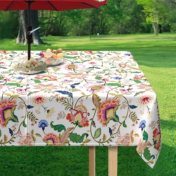 Outdoor Tablecloth with Umbrella Hole and Zipper, Rectangle Patio Table Covers for Spring/Summer, Machine Washable Outdoor Picnic Table Cloth (Jacobean Floral, 60" × 120" Rectangular)