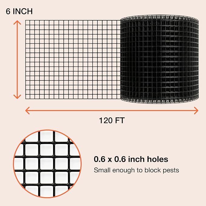 MaPorch Solar Panel Bird Guard Mesh Screen - 6 in x 120 ft Black PVC Coated Galvanized Steel - Solar Panel Netting Mesh - Includes 80 Clips, Scissors & Gloves for Easy DIY Install | With 80 Fasteners, Gloves & Scissors - PVC Coated Wire Screen - Water ...