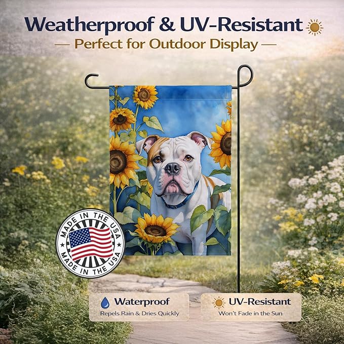 Caroline's Treasures DAC6006GF American Bulldog in Sunflowers Garden Flag Mailbox Flag Decorative Yard Flag Banner Outside Patio Artwork Yard Flower Beds, Garden Size, Multicolor