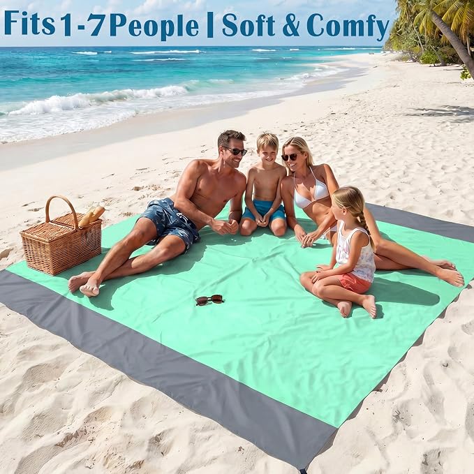 Famstar Beach Blanket Oversized Extra Large 78"X81"/10'X9',Waterproof Sandproof Beach Blanket 2-8 Adults Lightweight Durable for Travel Camping Hiking Picnic