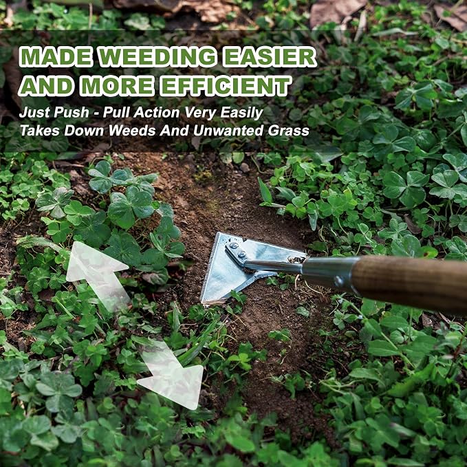 Haliaeetus Triangle Hoe, 60'' Scuffle Hoe for Keeping Your Back from Tiring Out, Weeding Just in Push-Pull Motion, Rogue Hoe with Triangle Head for Quickly Clear Out a lot of Weeds from All Direction