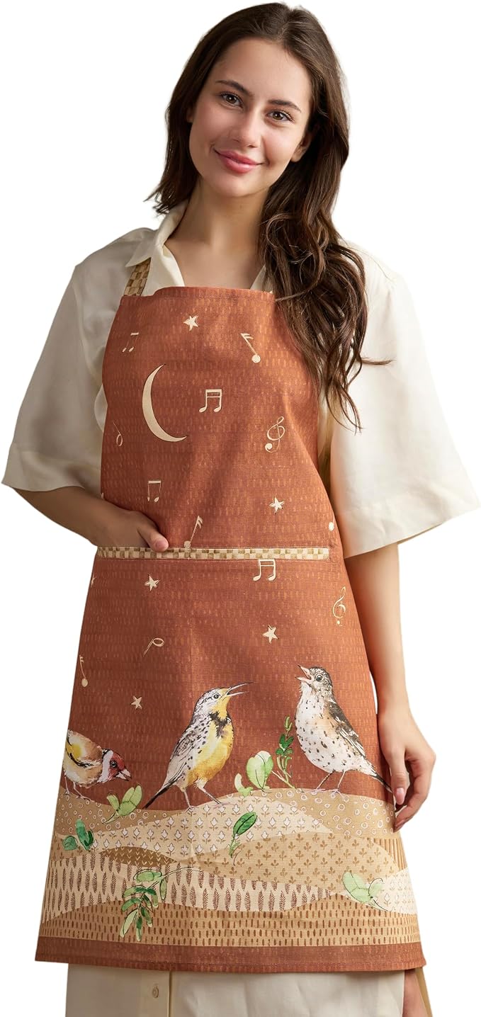 Maison d' Hermine Aprons for women with Pocket 100% Cotton (27.50"x31.50") | Adjustable Neck Strap & long ties Apron Men Chef Wedding Cooking Gardening Server Maid
