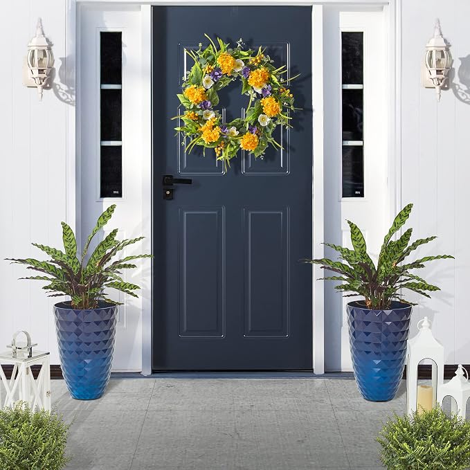 Glitzhome 19.75" H Oversized Tall Planter,Modern Set of 2 Textured Gradient Cobalt Blue Round Garden Plant Pots with Drainage Holes Flower Containers for Indoor Outdoor, Front Door, Patio and Deck