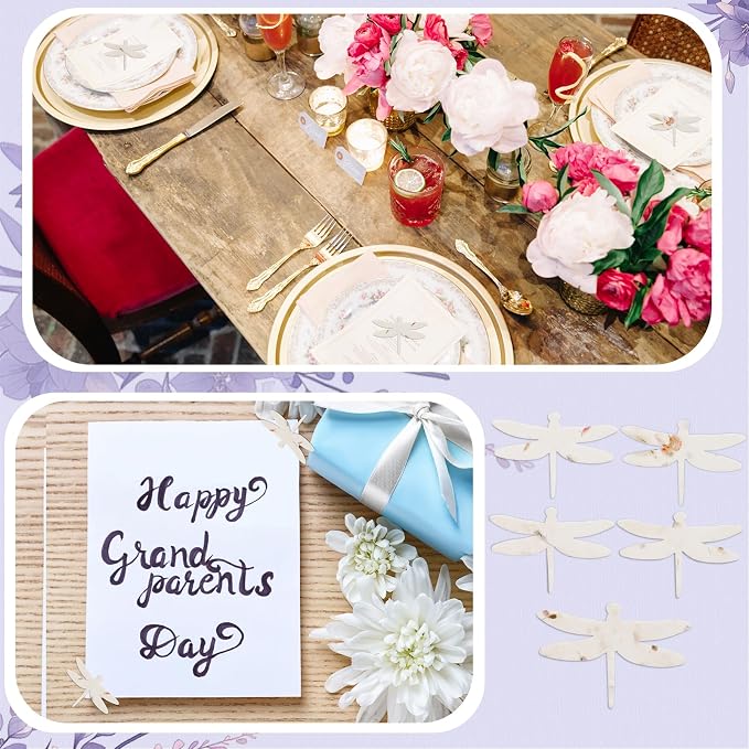 Dunzoom 50 Pcs Handmade Seed Paper Plantable Wildflower Seed Paper Recycled Flower Petals Tags Wedding Favors for Guests Craft Gifts Cards for Envelope Birthday Party, 5 Styles (Dragonfly Shape)