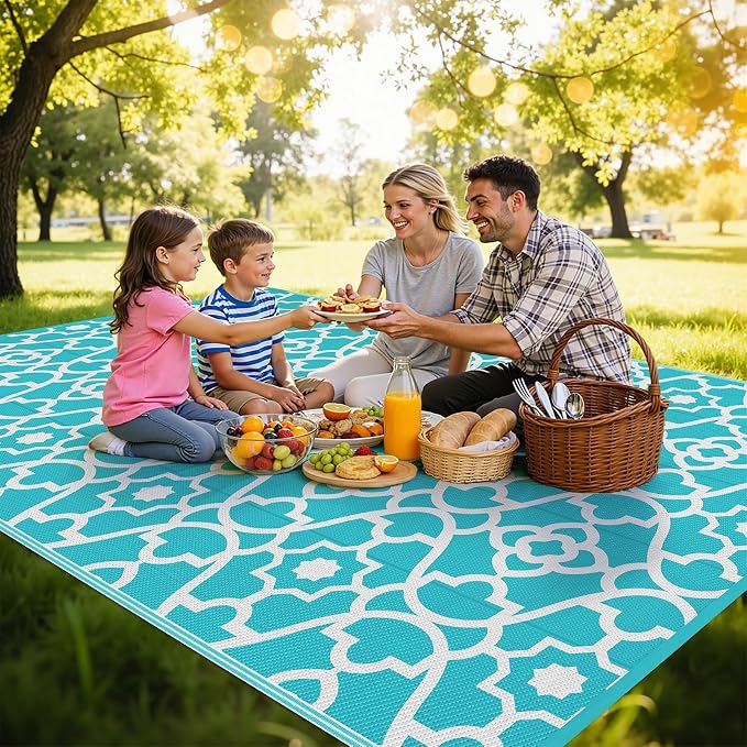 HEBE Outdoor Rug Waterproof 8x10, Plastic Straw Rug Camping Rug, Reversible Outdoor Patio Rugs RV Mat Clearance, Indoor Outside Floor Carpet for Porch,Deck,Camper,Balcony,Backyard