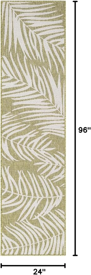 Unique Loom Outdoor Botanical Collection Area Rug - Palm (2' x 8' Runner Green/Ivory)