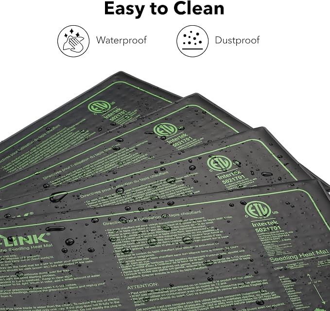 BN-LINK Seedling Heat Mat for Seed Starting 10" x 20.75", 4 Pack Daisy Chainable Waterproof Warming Mat Plant Heating Pad for Seed Germination, Indoor Growing, Hydroponic, Greenhouse, ETL Listed