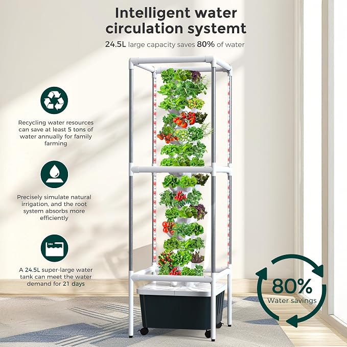 SJZX Hydroponics Growing System, Hydroponic Tower with Full-Spectrum Grow Lights, 5/14Tiers Indoor Outdoor Garden Planter, Vertical Home Gardening Kits for Vegetables, Fruits, Herb (14L5H)