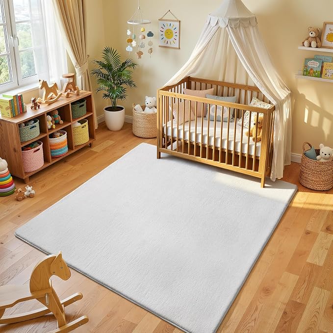 Amearea 5x5 Square Area Rugs for Bedroom Living Room, White Memory Foam Rug | Thickened Fluffy Indoor Washable Rugs, Modern Non Slip Minimalist Carpet for Kids Boys Girls Dorm Nursery Room Decor