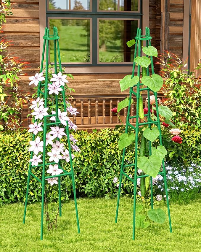 MYMULIKE 4 Pack Garden Trellis for Climbing Plants Outdoor, 6FT Plant Trellis Support for Climbing Vine, Plant Support Tower Cages Plastic Coated Metal Pipe Supports for Outdoor Indoor,Tomato cage