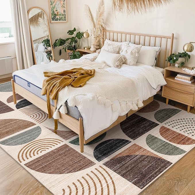 5x7 Area Rugs Washable,Boho Rugs Non Slip Modern Abstract Large | Throw Carpet for Living Room Bedroom Dining Room Soft Low Pile Floor Indoor Bohemian Brown