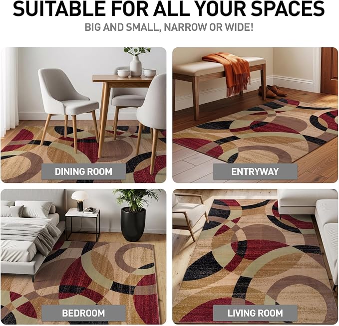 Rugshop Abstract Circles Contemporary High Traffic Area Rug Multi 3'3" x 5' | Rectangular, Size 3'3" x 5', Living Room, Bedroom, Dining Room, Home Office, Kitchen, Entryway, Hallway, Nursery, Kids Room