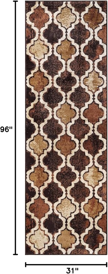 SUPERIOR Indoor Runner Rugs, Modern Area Rug, 2'7"x8', Coffee | Geometric Design Floor Décor, Easy Care High Traffic Areas Living Dining Room, Bedroom, Office, Entryway, Viking Collection