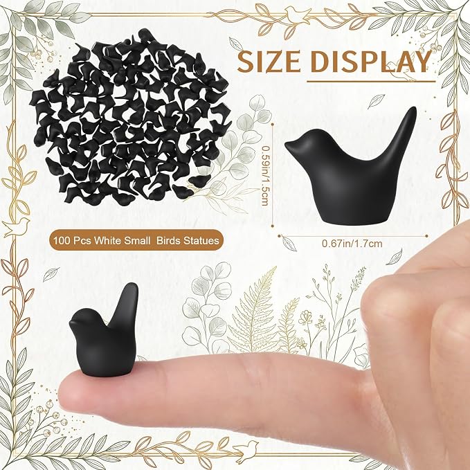 Sieral 100 Pcs Black Mini Bird Figurines Miniature Resin Bird Statues Small Animal Statues Fairy Garden Accessories for Micro Garden Landscape Dollhouse Cake Potted Plants DIY Craft, 0.59" x 0.67"