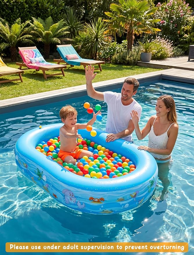 Inflatable Kids Pool with Canopy and Sprinkler 65" x 46", Kiddie Blow Up Pool with Shade Cover for Baby Swimming, Toddler Ball Pit for Backyard Water Fun Indoor Outdoor Summer Toys