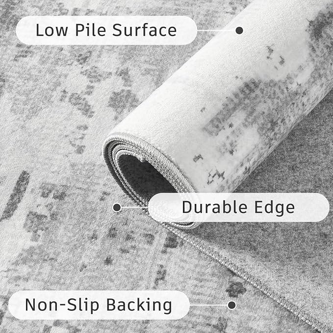 DCX Washable Abstract Area Rug 5x7, Non Slip Low Pile Rug, Gray | Easy to clean, non-shedding, soft, kid & pet friendly, with a non-slip rubber backing for living rooms, bedrooms, and offices
