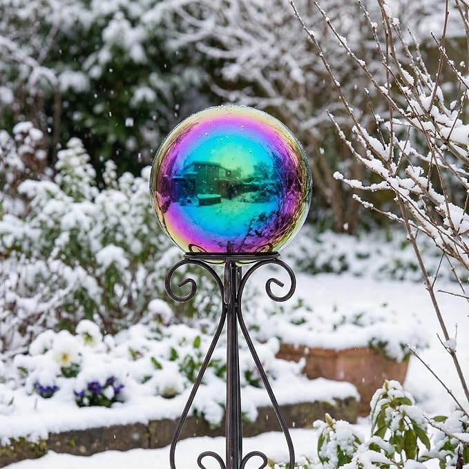 10 inch Diameter Gazing Ball,Rainbow Stainless Steel Polished Reflective Smooth Garden Sphere Globe Mirror,Colorful and Shiny Addition to Any Garden or Home