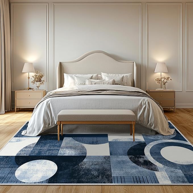 Boho Area Rug for Living Room Abstract Geometric 5x7 Entryway Rug Modern Blue Circles Rugs Non Slip Low Pile Machine Washable Floor Carpet for Indoor Bedroom Kitchen Dining Room Office