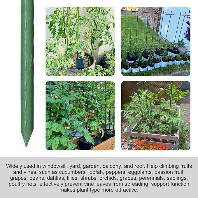 Garmeinea Garden Stakes 57 Inches Plastic Coated Steel Plant Stakes for Growing Climbing Plants, Pack of 25