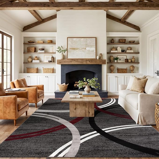 Rugshop Wavy Circles Modern Non-Shedding Living Room Area Rug Red 12' x 15' | High Traffic,Fade Resistant, Living Room, Bedroom, Dining Room, Large Areas,Basement,Open Spaces,Kitchen,Oversized Area Rug